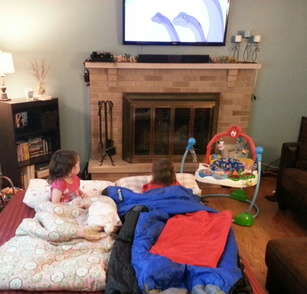 [July] We had a "camp-out" one night downstairs with the girls. Air mattress, sleeping bags, snacks, and a movie!